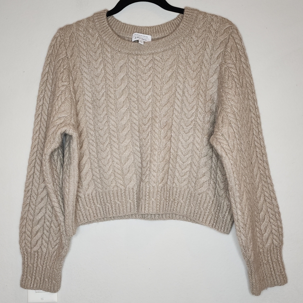& Other Stories Alpaca Wool Cable Knit Sweater Tan‎ Beige Size Large Cropped